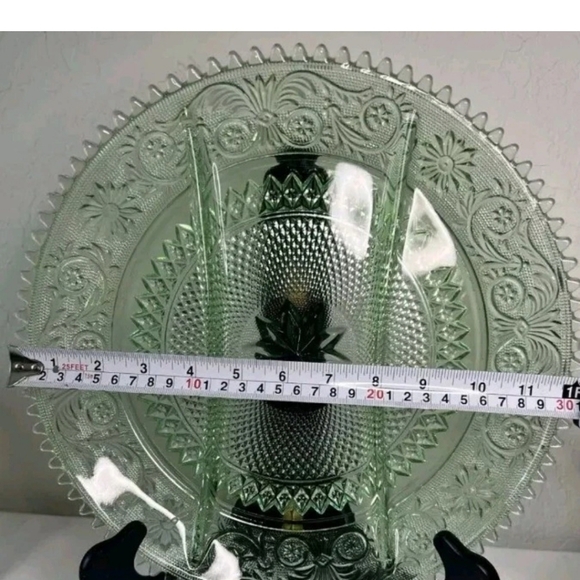 INDIANA GLASS for TIARA Divided Glass Relish Tray Dish - CHANTILLY GREEN 12 Inch - Picture 5 of 5